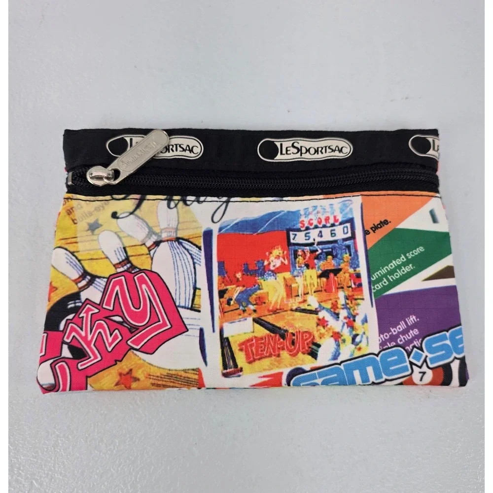 LeSportsac RARE Let's Play Arcade Game Pinball Billiards Print Tote Bag w Pouch